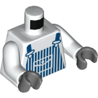 Lego Torso Overalls with Blue Stripes Print, White Arms, Dark Bluish Gray Hands / White