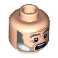 Lego Minifig Head Joshamee Gibbs, Dual Sided, Gray Beard and Eyebrows, Crow's Feet, Angry / Scared Print [Blocked Open Stud] / Light Nougat