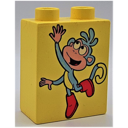 Lego Duplo Brick 1 x 2 x 2 with Boots the Monkey Print / Bright Light Yellow
