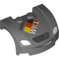Vehicle Body, Wheel Arch / Mudguard 3 x 4 x 1 2/3 Low Profile, Curved Front with Headlights, Grille and Smile Print (Max Schnell) (9485) / Dark Bluish Gray
