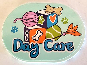 Lego Tile, Round 6 x 8 Oval with Dark Azure 'Day Care', Dog Bone, Yarn Ball, Blocks and Paw Prints Pattern (Sticker) - Set 41718