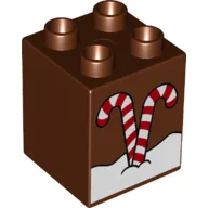 Duplo Brick 2 x 2 x 2 with Snow and Two Candy Canes Print / Reddish Brown