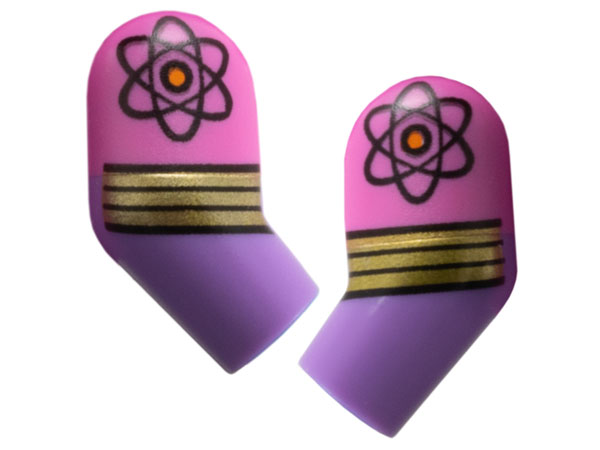Lego Arm, (Matching Left and Right) Pair with Molded Dark Pink Short Sleeves and Printed Atoms and Gold Stripes Pattern