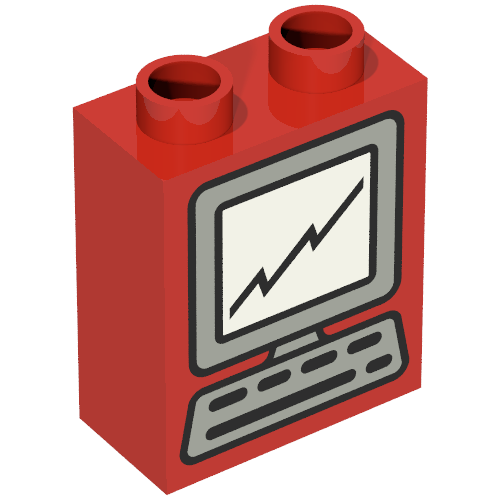 Lego Duplo Brick 1 x 2 x 2 with Computer Monitor and Keyboard Print / Red