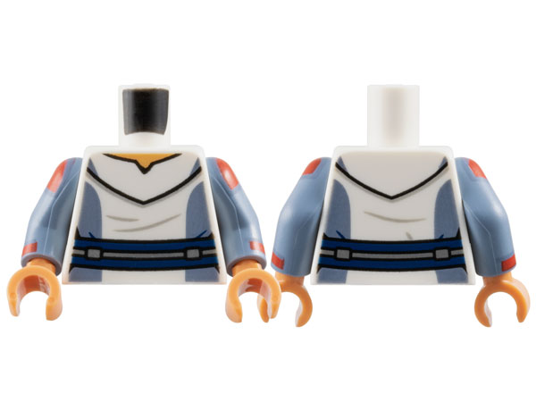 Lego Torso SW Uniform, Sand Blue Panels, Dark Blue and Silver Belt, Nougat Neck Pattern / Sand Blue Arms with Red Shoulders and Cuffs Pattern / Nougat Hands