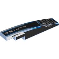 Lego Brick Curved 1 x 6 with White 'ALPINE', Sponsors on Black Background print / Bright Light Blue