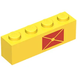 Brick 1 x 4 with Red Envelope Print, Right Side / Yellow