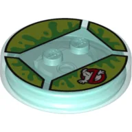 Function Brick Round 4 x 4 x 2/3 with 2 Studs and Ghostbusters Logo and Bright Green Slime Print / Trans-Light Blue