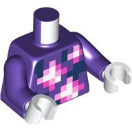 Lego Torso, White/Bright Pink/Dark Pink Pixelated Circles print, Dark Purple Arms, White Hands / Dark Purple
