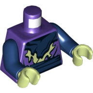 Lego Torso Robe with Yellowish Green Trim, and Dark Blue Scarf and Sash Belt Print, Dark Blue Arms, Yellowish Green Hands / Dark Purple