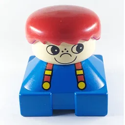 Duplo 2 x 2 x 2 Figure Brick, Spiky Bangs, White Head, Red Hair, Suspenders, White Freckle Nose Head Print / Blue