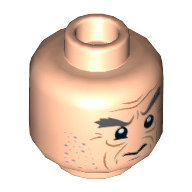 Lego Minifig Head Argus Filch, Bushy Dark Bluish Gray Eyebrows, Wrinkles and Spots, Questioning Smile / Menacing Grin Print / Light Nougat