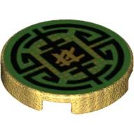 Tile Round 2 x 2 with Black Circular Lines on Green Background Print / Pearl Gold