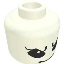 Minifig Head Gasgano, Large Black Eyes, Eyebrows, Pupils Print [Blocked Open Stud] / White