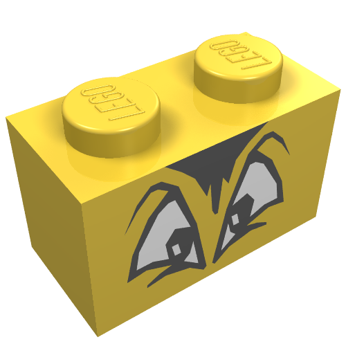 Lego Brick 1 x 2 with Black and White Squinting Eyes and Hair Print / Yellow