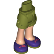 Lego Minidoll Hips and Shorts with Light Nougat Legs and Dark Purple Shoes, Dark Pink Laces / Olive Green