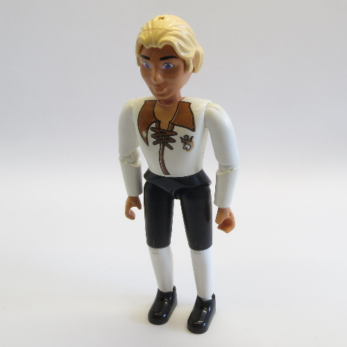 Lego Belville Figure Articulated Elbows, Male, Light Yellow Hair, White Shirt with Laces and Royal Crest Logo Print (Prince Justin) / [No Color/Any Color]