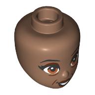 Lego Minidoll Head Thin Black Eyebrows, Dark Red Eyeshadow, Lips, Brown Eyes, Wrinkles / Medium Brown