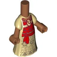 Microdoll Body Long Dress Tan with Dark Tan Decorations, Dark Red Front, Sash, Sienna Brown Hands / Sienna Brown