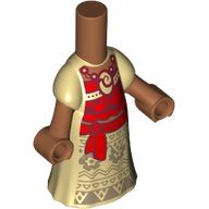 Lego Microdoll Body Long Dress Tan with Dark Tan Decorations, Dark Red Front, Sash, Sienna Brown Hands