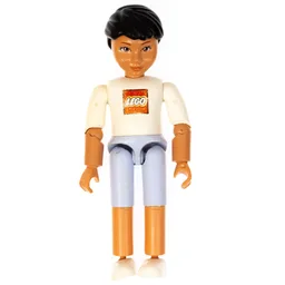 Belville Figure Articulated Elbows, Child, Male, Black Hair, White Shirt with LEGO Logo, Light Violet Shorts / Nougat