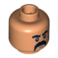 Minifig Head Kazim, Fu Manchu Moustache, Thick Eyebrows Print [Blocked Open Stud] / Nougat