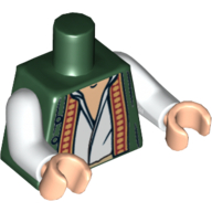 Lego Torso Vest with Dark Red and Gold Trim over White Shirt Print, White Arms, Light Nougat Hands / Dark Green