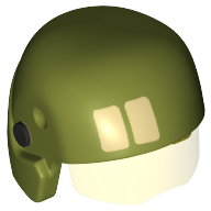 Lego Helmet with Visor Resistance Trooper, Trans-Yellow Visor, Tan Rectangles and Black Circles Print / Olive Green