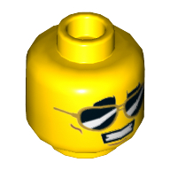Lego Minifig Head, Reflective Sunglasses, Smile with Teeth / White Pupils Print / Yellow