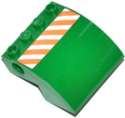 Lego Slope, Curved 4 x 4 x 2 with 4 Studs and Pin Holes with Orange and White Danger Stripes Pattern Model Left Side (Sticker) - Set 70805