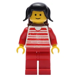 Woman - Red/White Striped Shirt, Red Arms, Red Legs, Brown Backpack