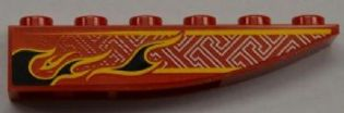 Lego Slope, Curved 6 x 1 Inverted with Black Flames and Geometric Pattern Model Left (Sticker) - Set 8227