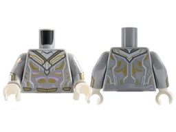 Torso Armor, Gold and Lavender Muscle Highlights Pattern / Light Bluish Gray Arms with White Cuff, Gold and Lavender Circuitry Pattern / White Hands