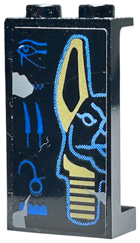 Lego Panel 1 x 2 x 3 with Side Supports - Hollow Studs with Hieroglyphs and Half Anubis Mask Pattern Left  (Sticker) - Set 7327