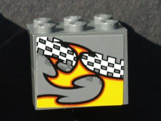 Lego Stickered Assembly 3 x 2 x 2 with Checkered and Flame Pattern Model Right Side (Sticker) - Set 8134