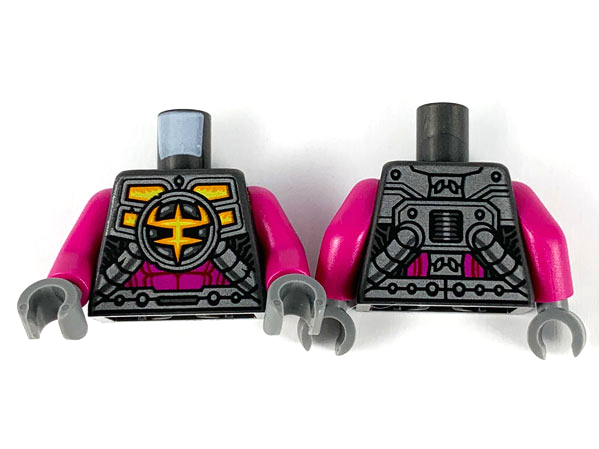 Lego Torso Mechanical Armor, Ironclad Logo, Silver Plates, Tubes and Magenta Stomach Pattern / Magenta Arms / Dark Bluish Gray Hands