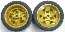 Wheel 43.2mm D. x 26mm Technic Racing Small, 3 Pin Holes with Black Tire 56 x 28 ZR Street (41896 / 41897) / Pearl Gold