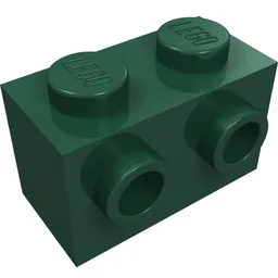 Brick Special 1 x 2 with 2 Studs on 1 Side / Dark Green