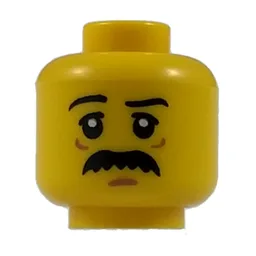 Minifig Head Janitor, Eyebrows, White Pupils, Bushy Moustache Print [Hollow Stud] / Yellow