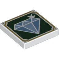 Tile 2 x 2 with Diamond on Dark Green Background, Gold Frame Print / White
