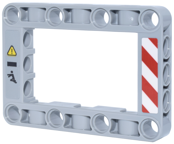 Lego Technic, Liftarm, Modified Frame Thick 5 x 7 Open Center with Red and White Danger Stripes and Black Exclamation Mark in Yellow Danger Triangle Pattern Model Right Side (Stickers) - Set 42146