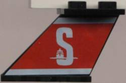 Lego Tail 4 x 2 x 2 with White 'S' (Stena) on Red Background Pattern on Left Side (Sticker) - Set 1548