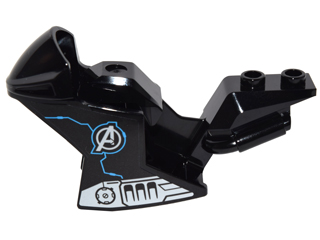 Lego Motorcycle Fairing, Racing (Sport) Bike with Silver Vents, Dark Azure Lines and White Avengers Logo Pattern on Both Sides (Stickers) - Set 76050
