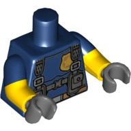 Lego Torso, Dual Molded Arms, Muscles, Harness, Gold Police Badge Print, Dark Blue Sleeves Pattern, Yellow Arms, Dark Bluish Gray Hands / Dark Blue