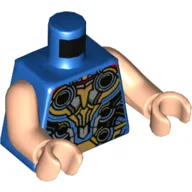 Torso, Armor, Gold, Silver, and Black Panels and Circles Print, Light Nougat Arms and Hands / Blue