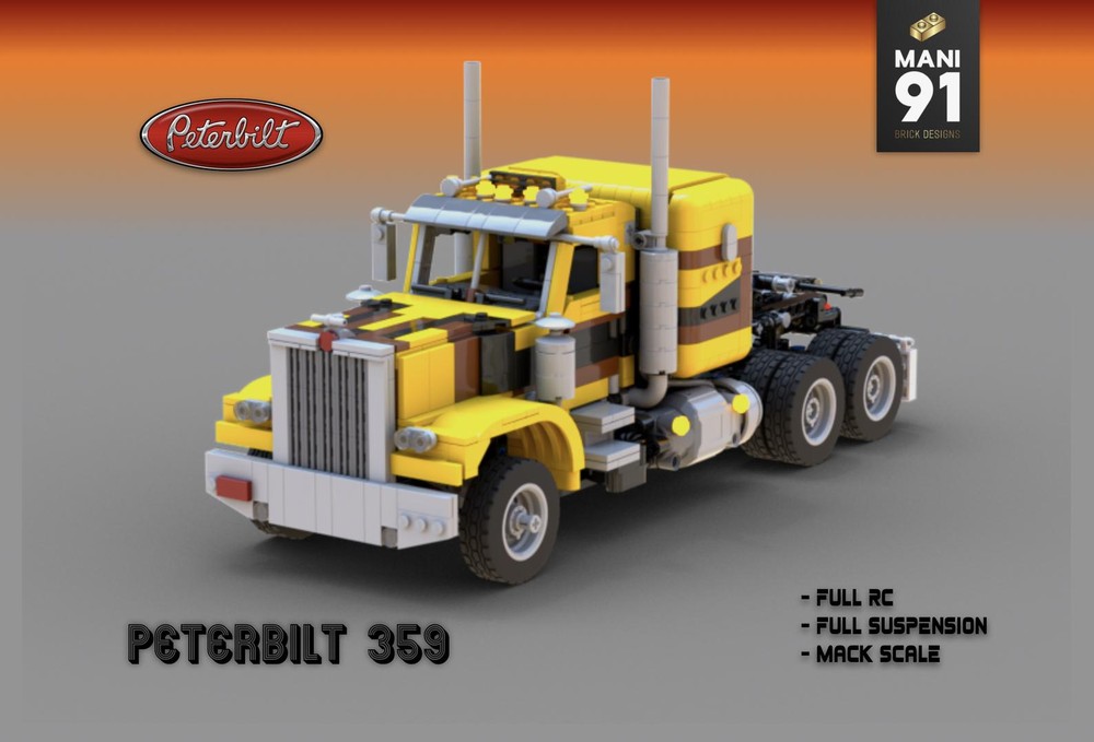Lego Peterbilt 359 Semi Truck Yellow-Brown