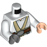 Lego Torso, Odd Hands, Robe with Tan Trim, Dark Brown Belt Print (Luke Skywalker), White Arms, Left Light Nougat Hand, Right Dark Bluish Gray Hand / White