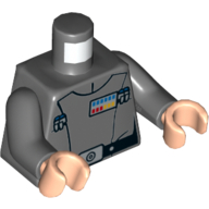 Lego Torso Jacket, Rank Badge, Black Belt with Silver Buckle Print, Dark Bluish Gray Arms, Light Nougat Hands / Dark Bluish Gray