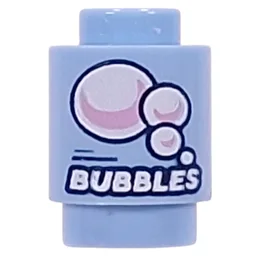 Brick Round 1 x 1 with White/Pink Bubbles, 'BUBBLES' Print