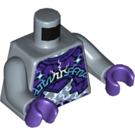 Lego Torso Dark Purple Rock Plates, White and Bright Light Blue Lightning Effect and Arcane Symbols Print, Sand Blue Arms, Dark Purple Hands / Sand Blue